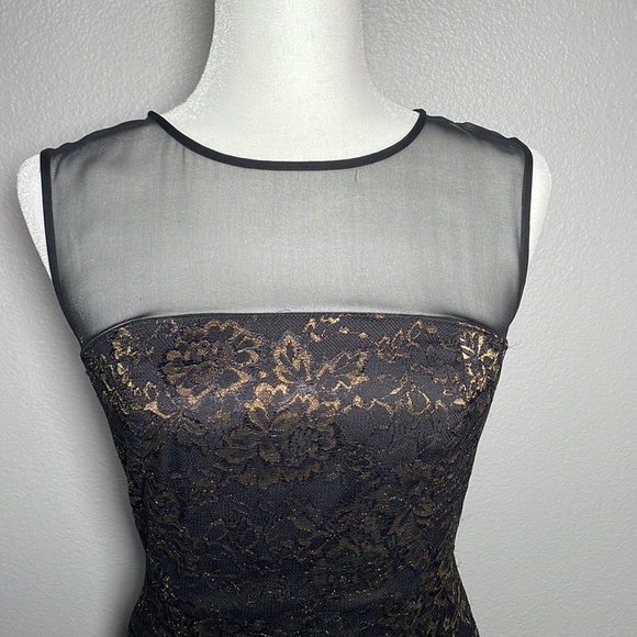 Diane von Furstenberg Black with Gold Metallic Lace Nisha Cocktail Sheath Dress - Picture 5 of 12